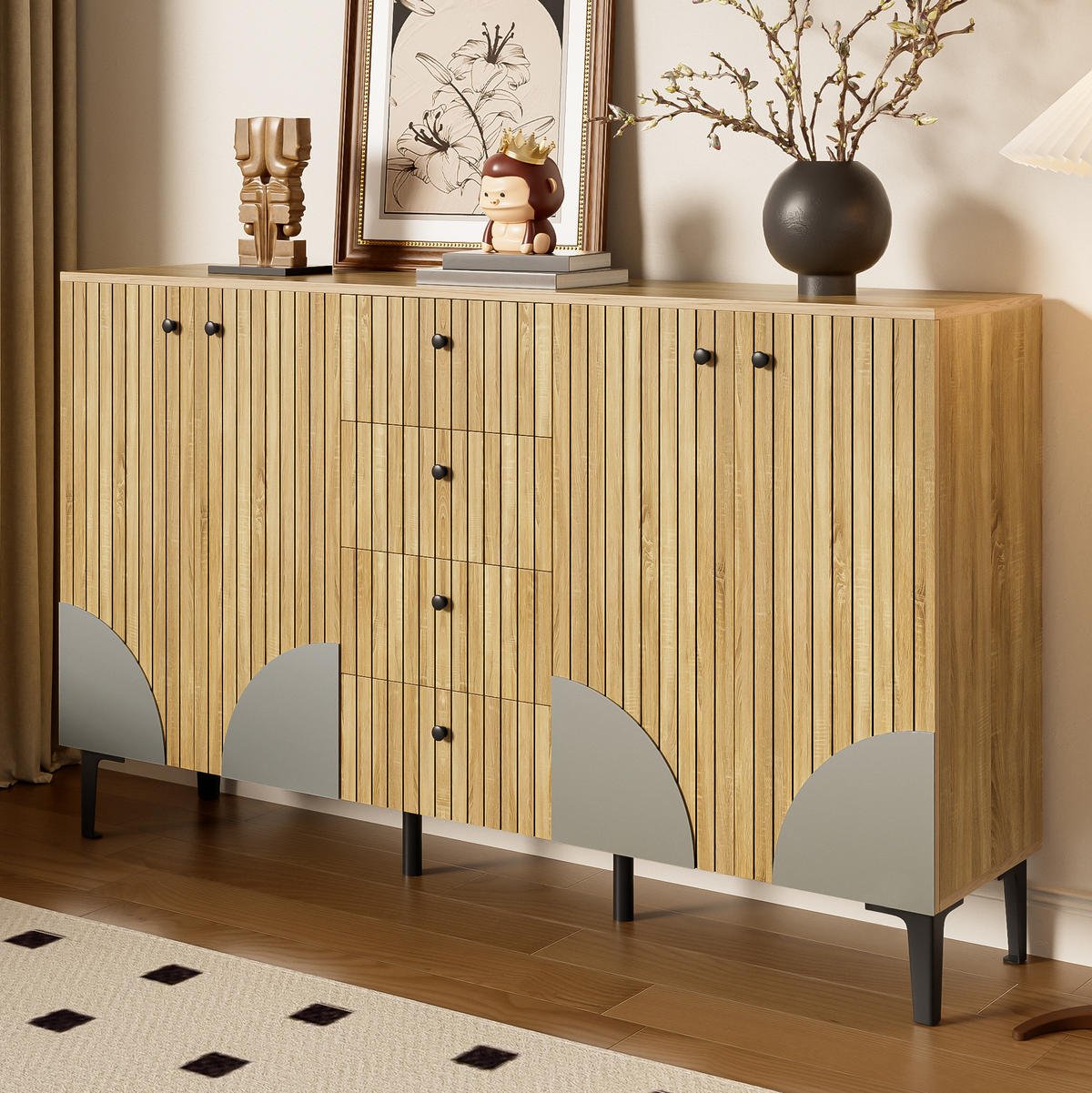 SIDEBOARD 160/36/94 cm mit 4 Türen & 4 Schubladen in Holzfarbe - Eichefarben, Holzwerkstoff (160/94/36cm) - BEAOK