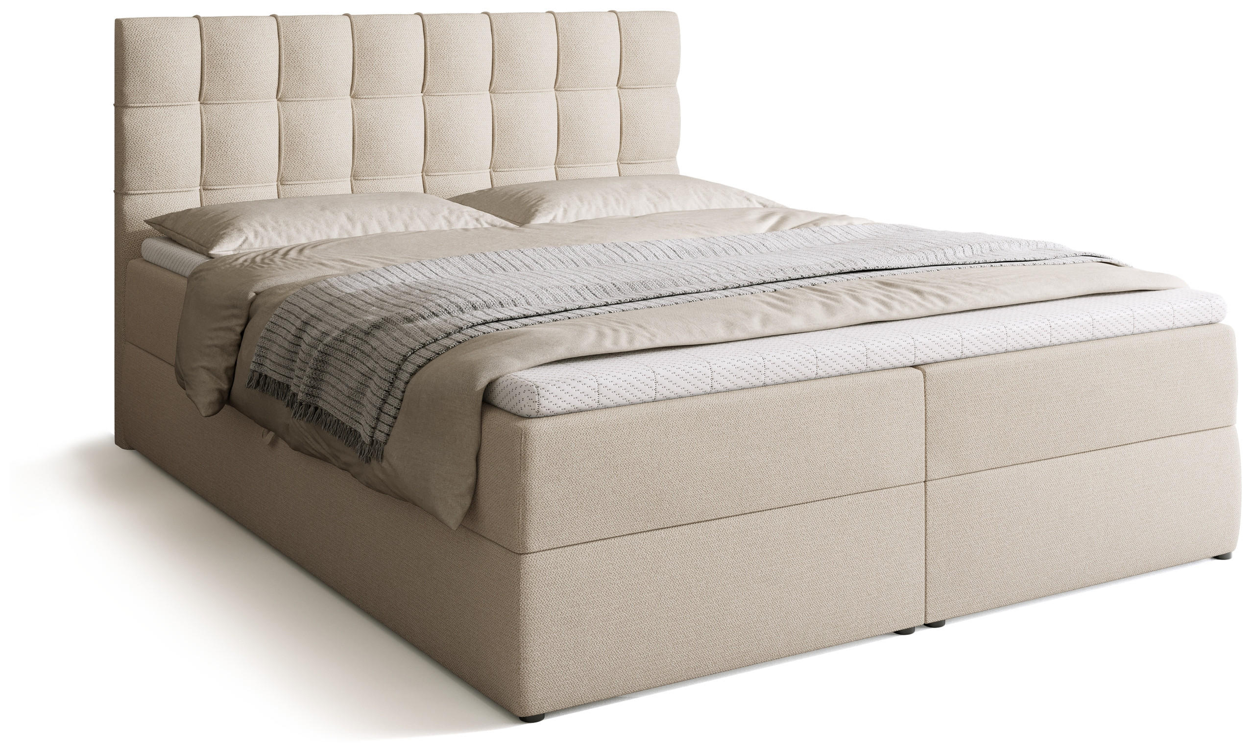 BOXBETT Detroit mit Topper 160/200 Ecru - Ecru, Holzwerkstoff/Textil (160/200cm) - Bromarkt