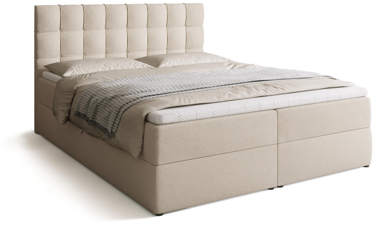 BOXBETT Detroit mit Topper 160/200 Ecru - Ecru, Holzwerkstoff/Textil (160/200cm) - Bromarkt