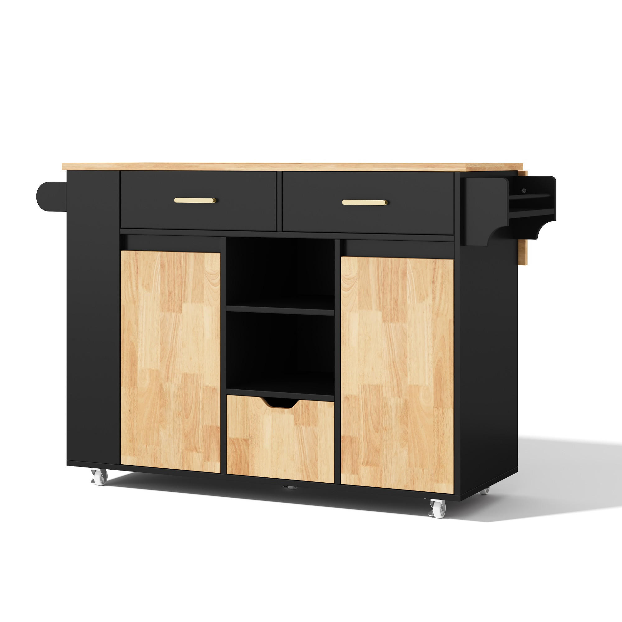 KÜCHENINSEL DE-41417 120/45-71/90 cm, klappbare Arbeitsplatte, Gewürzregal Schwarz - Schwarz, Holzwerkstoff (120/90/71cm) - ComfortXL