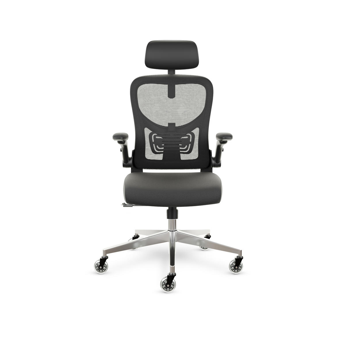 Bürostuhl SmartSeat Schwarz - Silberfarben/Schwarz, Kunststoff/Textil (70/142/70cm) - Clouvou