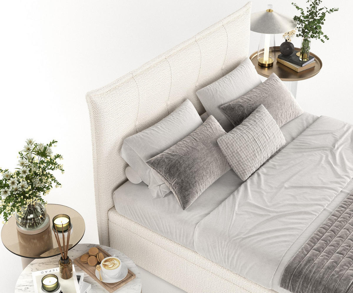 POLSTERBETT Liano mit Stauraum 200/200 cm Creme im Alta Stoff - Creme/Schwarz, Holz/Holzwerkstoff (200/200cm) - AltaBeds