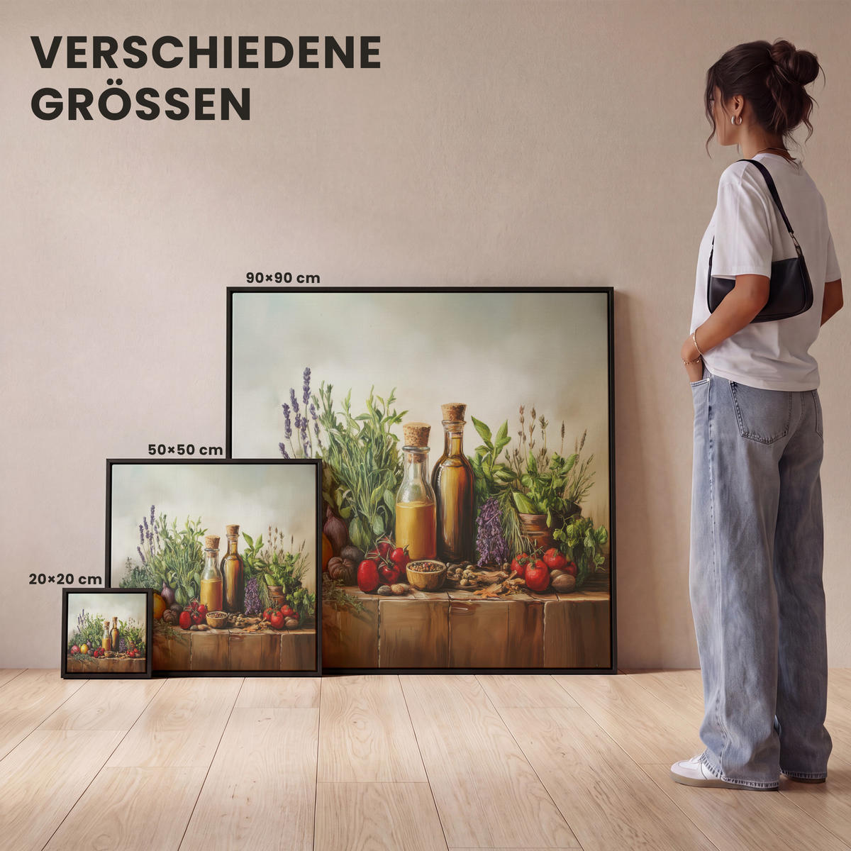 LEINWAND Bilder mit Rahmen - Stilleben - Kräuter - Gewürze - Früchte - Farbenfroh - 20x20 - Grün, Textil (20/20cm) - MuchoWow