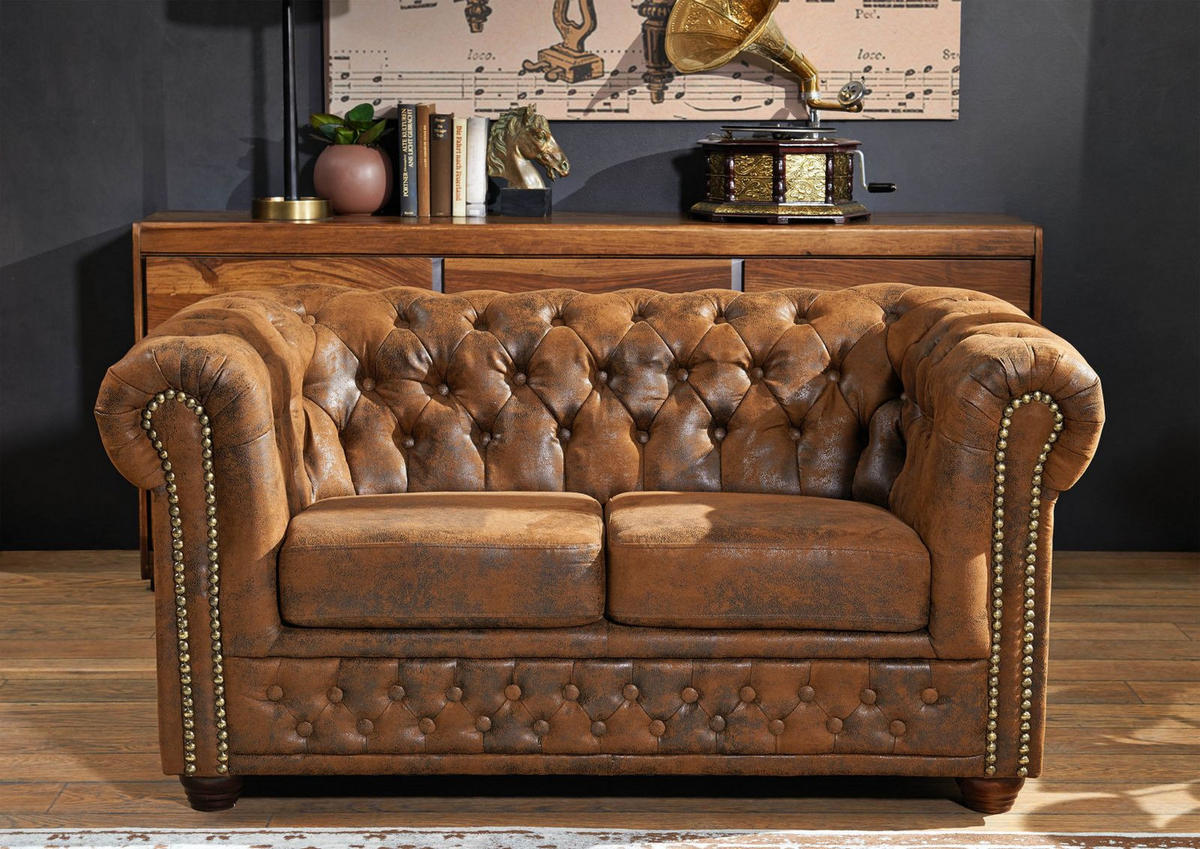 SOFA 148x86x72 braun CHESTERFIELD - Braun, Leder (148/72/86cm) - Massivmoebel24