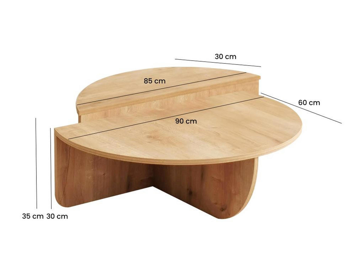 COUCHTISCH 2-teilig - Naturfarben hell - ALOEVA - Naturfarben, Holz (90/60/30cm) - Vente-Unique
