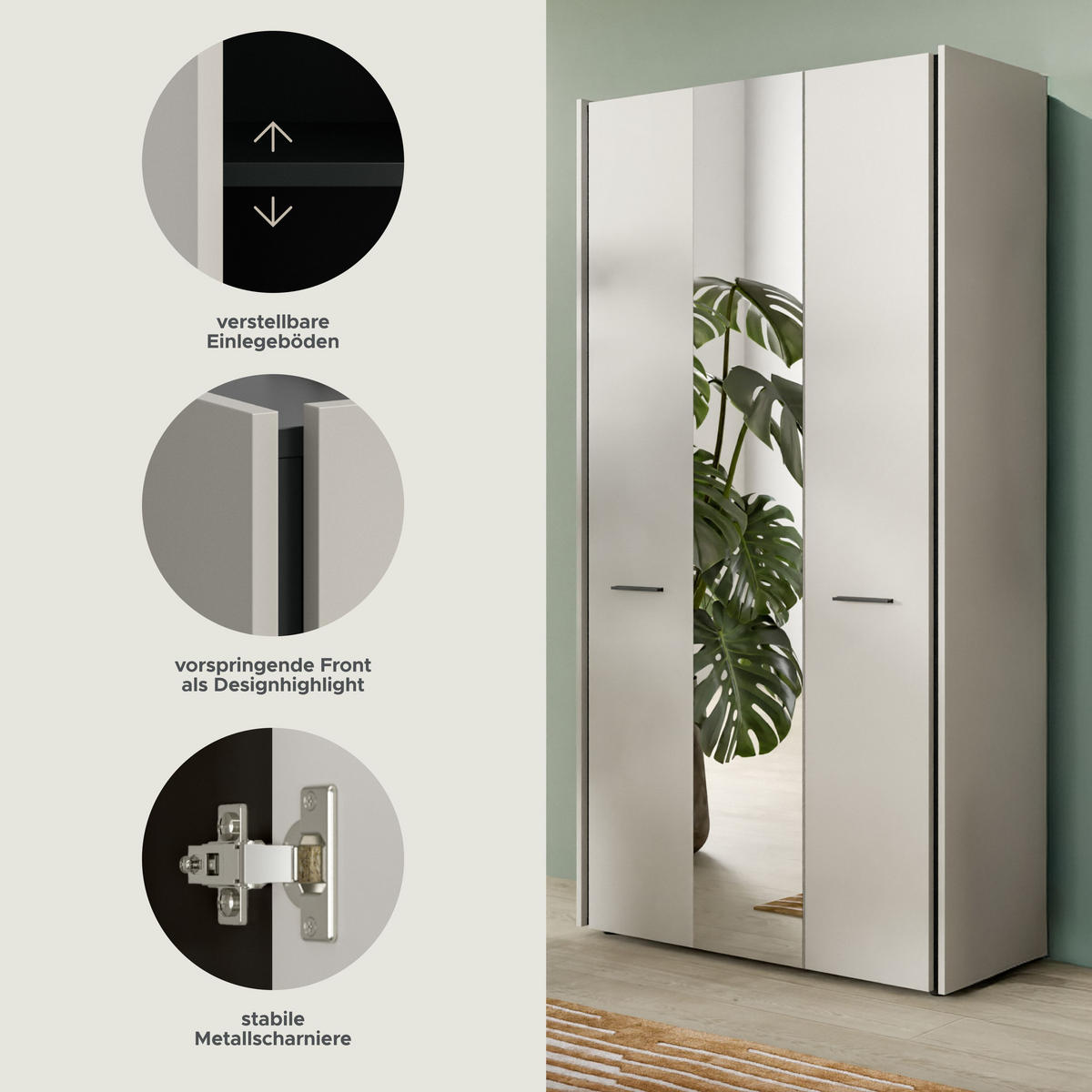 GARDEROBENSCHRANK Emil Kaschmir 107/37/190 cm - Beige, Holzwerkstoff (107/190/37cm) - Xonox