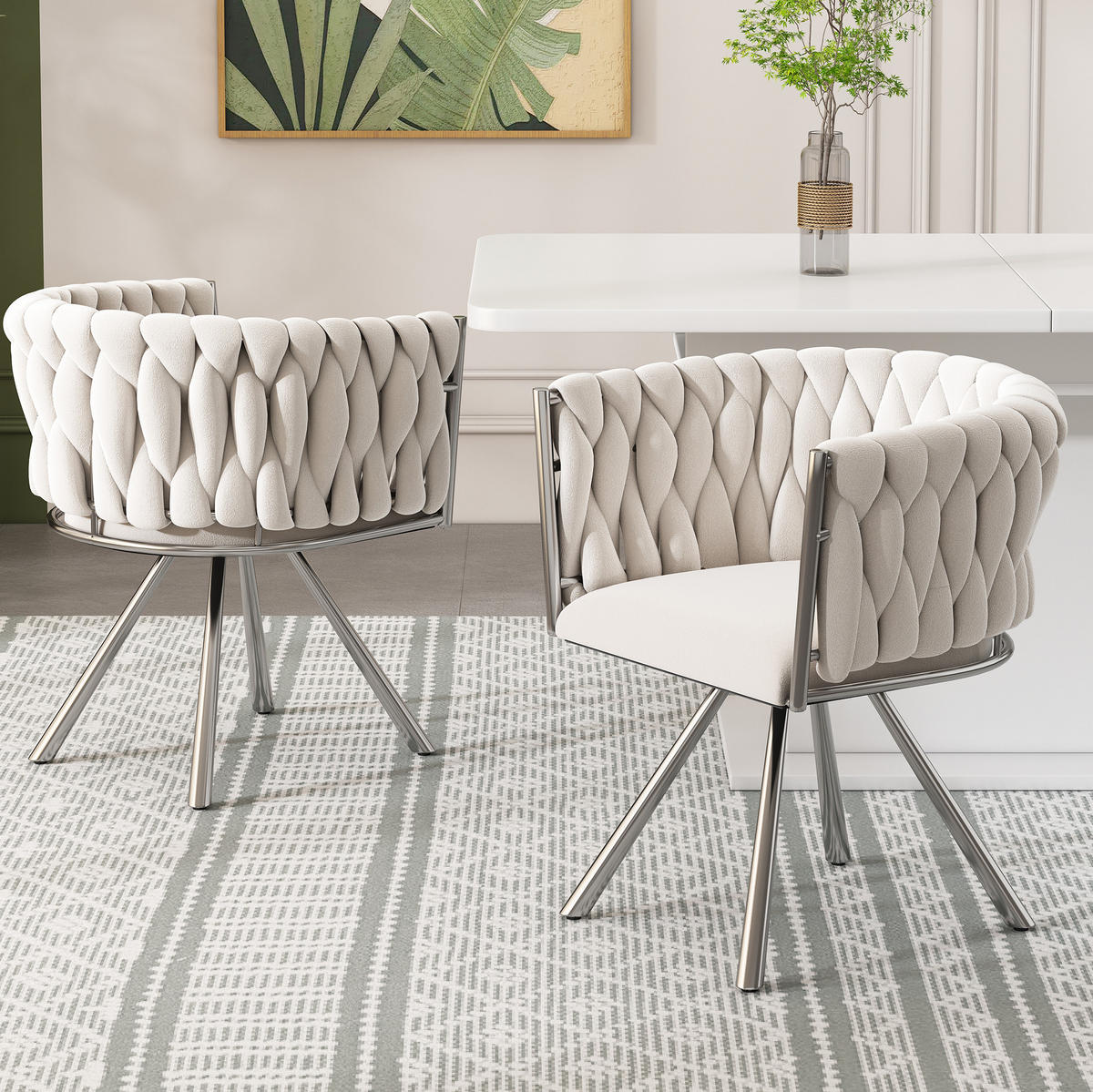 ESSZIMMERSTUHL drehbar Samt Beige Silber 6er-Set - Beige, Metall (54/72/59.1cm) - Meubliv