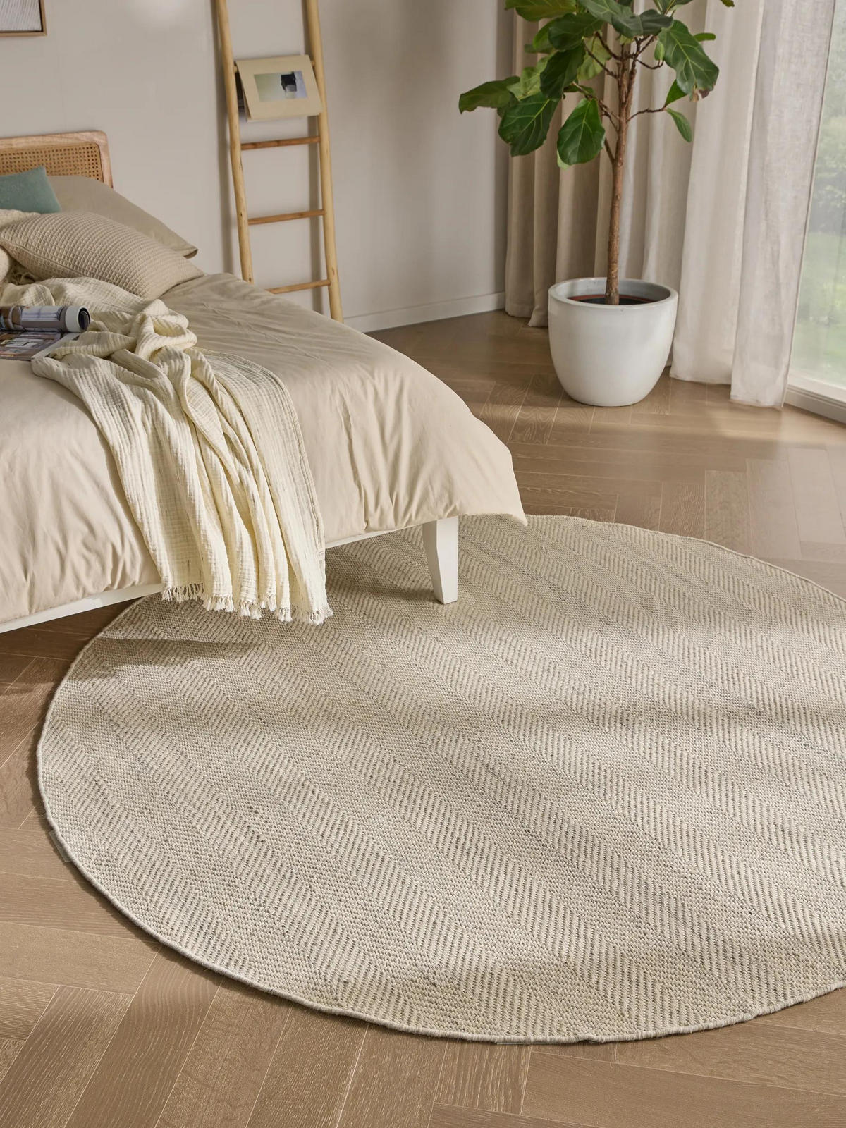 WOLLTEPPICH Lars Cream ø 200 cm rund - Creme, Naturmaterialien/Kunststoff (200/200cm) - benuta