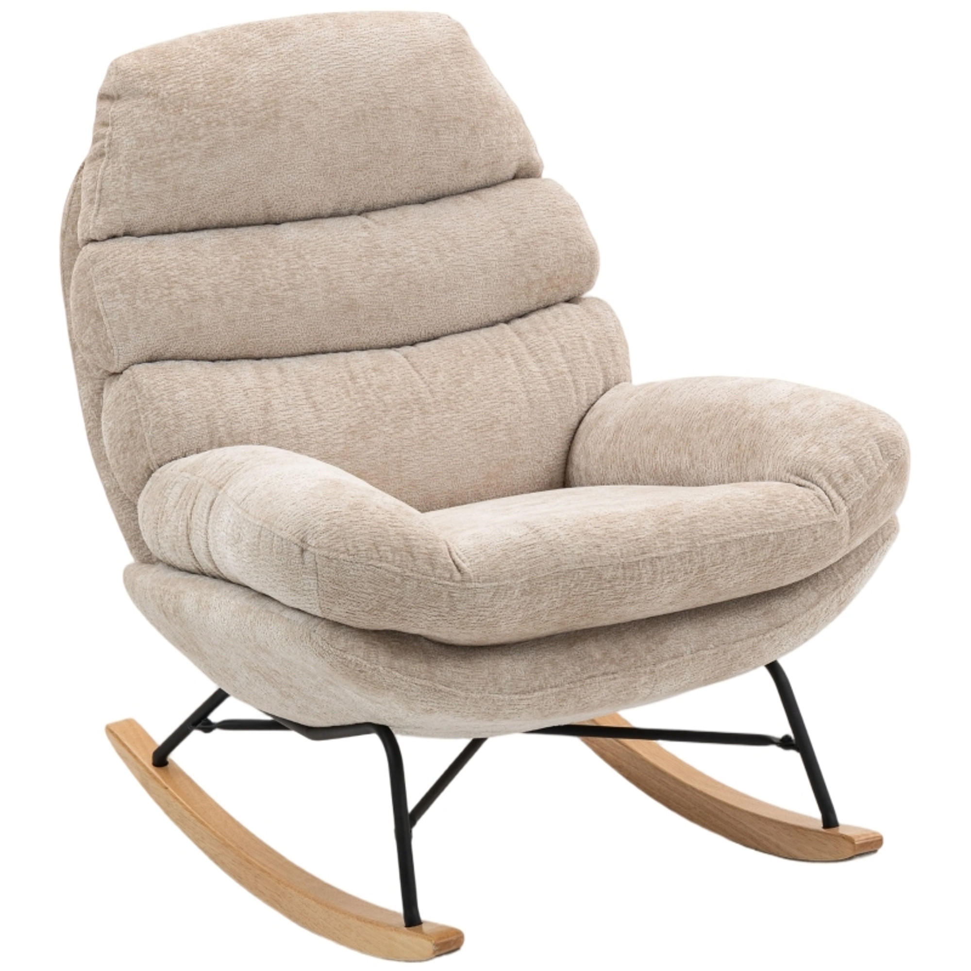 SCHAUKELSTUHL Cremeweiß mit Stahlbeinen und Holzkufen - Creme, Textil (80/91/103cm) - Oxeza