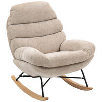 SCHAUKELSTUHL Cremeweiß mit Stahlbeinen und Holzkufen - Creme, Textil (80/91/103cm) - Oxeza