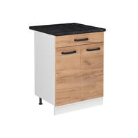 SPÜLENUNTERSCHRANK R-Line, Goldkraft Eiche/Weiß, 60 cm Arbeitsplatte Anthrazit - Eichefarben/Weiß, Holzwerkstoff (60/81.6/60cm) - Vicco