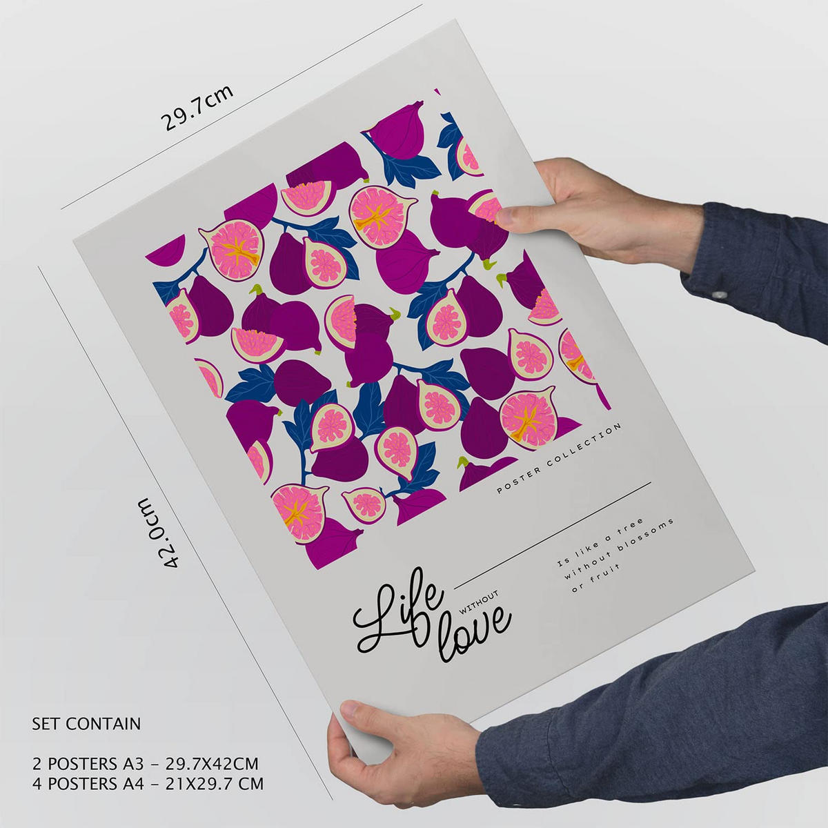 POSTER Set Mit 6 Lebensmittel Und Ernährungs Süße Früchte A3 & A4 Weißer Rahmen - Weiß, Papier (29/3cm) - Nacnic