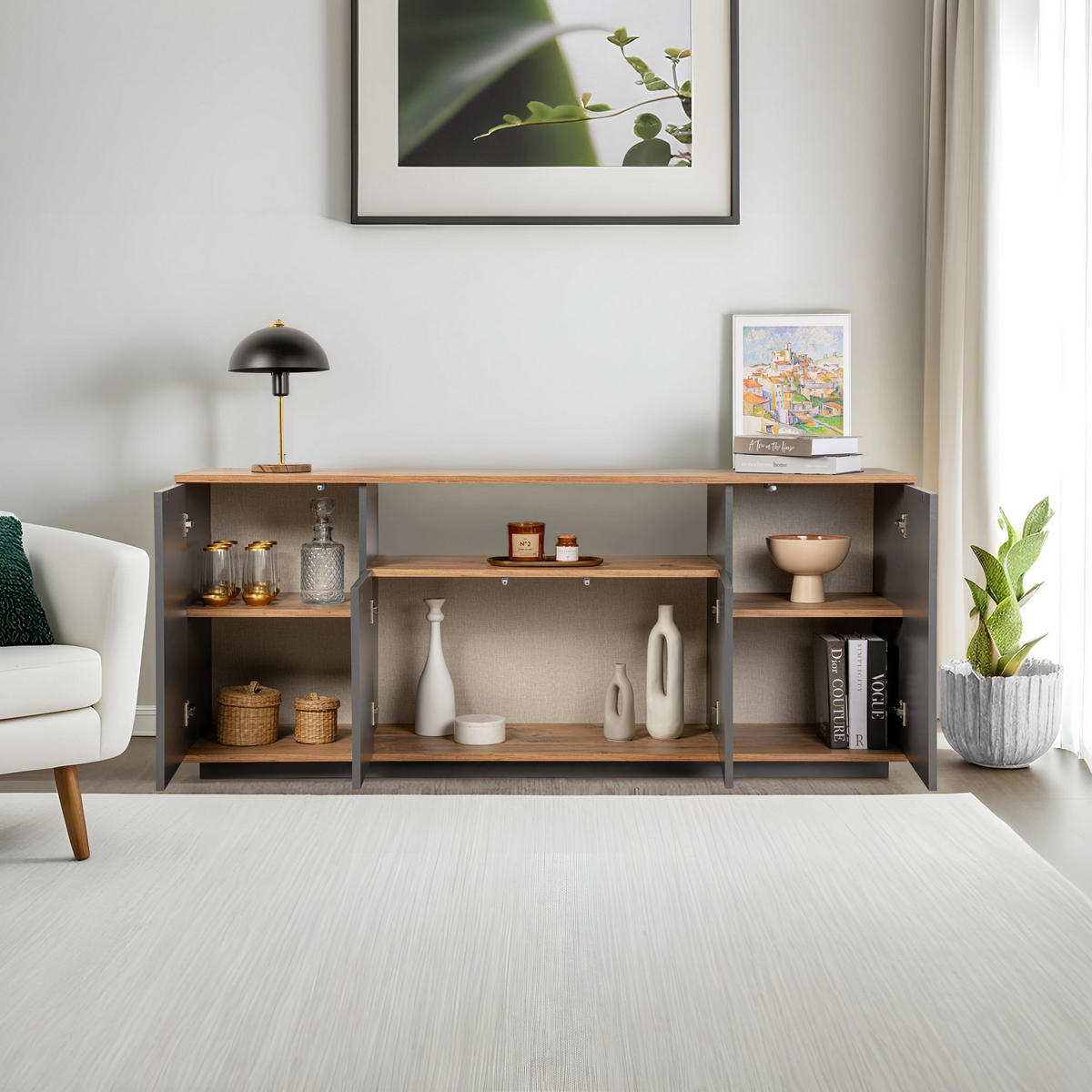 BUFFETSCHRANK arista grau anthrazit - Grau, Holz (44/75/180cm) - Habitat Garten