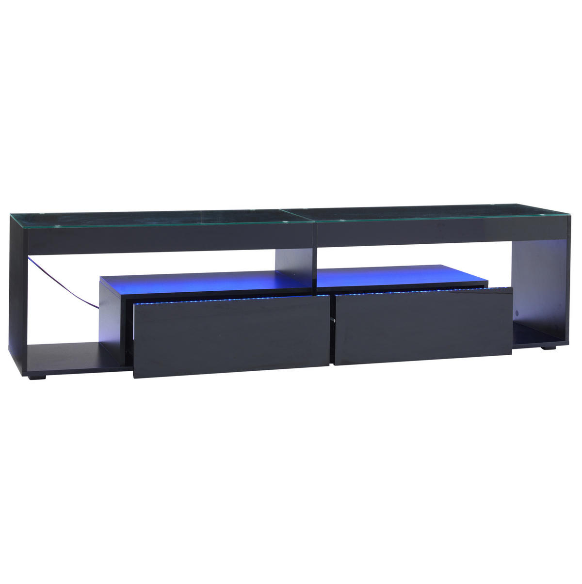 LOWBOARD 180/40/46 cm aus Spanplatte mit LED-Beleuchtung und 2 Schubladen Schwarz - Schwarz, Holzwerkstoff (180/46/40cm) - Modenvie