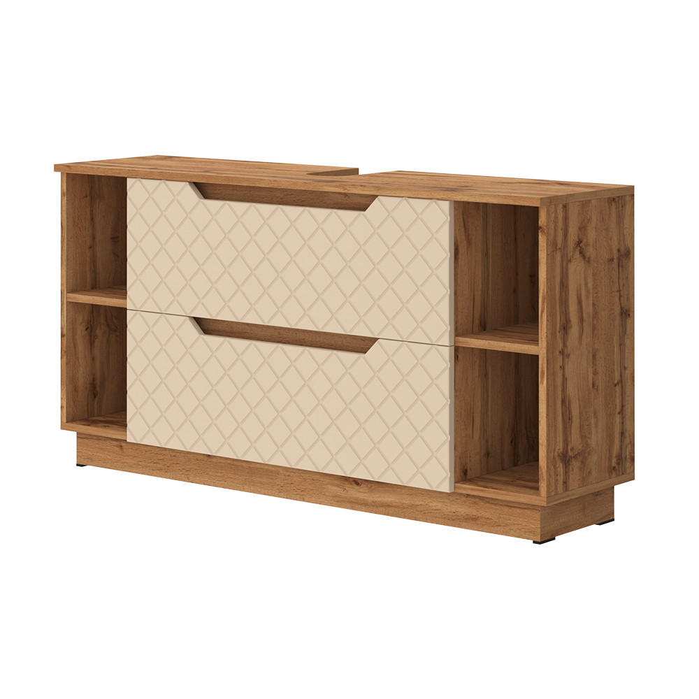 WASCHBECKENUNTERSCHRANK Lotta Eiche/Kaschmir mit Kachelstruktur 119.2 x 62.5 cm mit 2 Schubladen - Kaschmir/Eichefarben, Holzwerkstoff (119.2/62.5/35cm) - Vicco