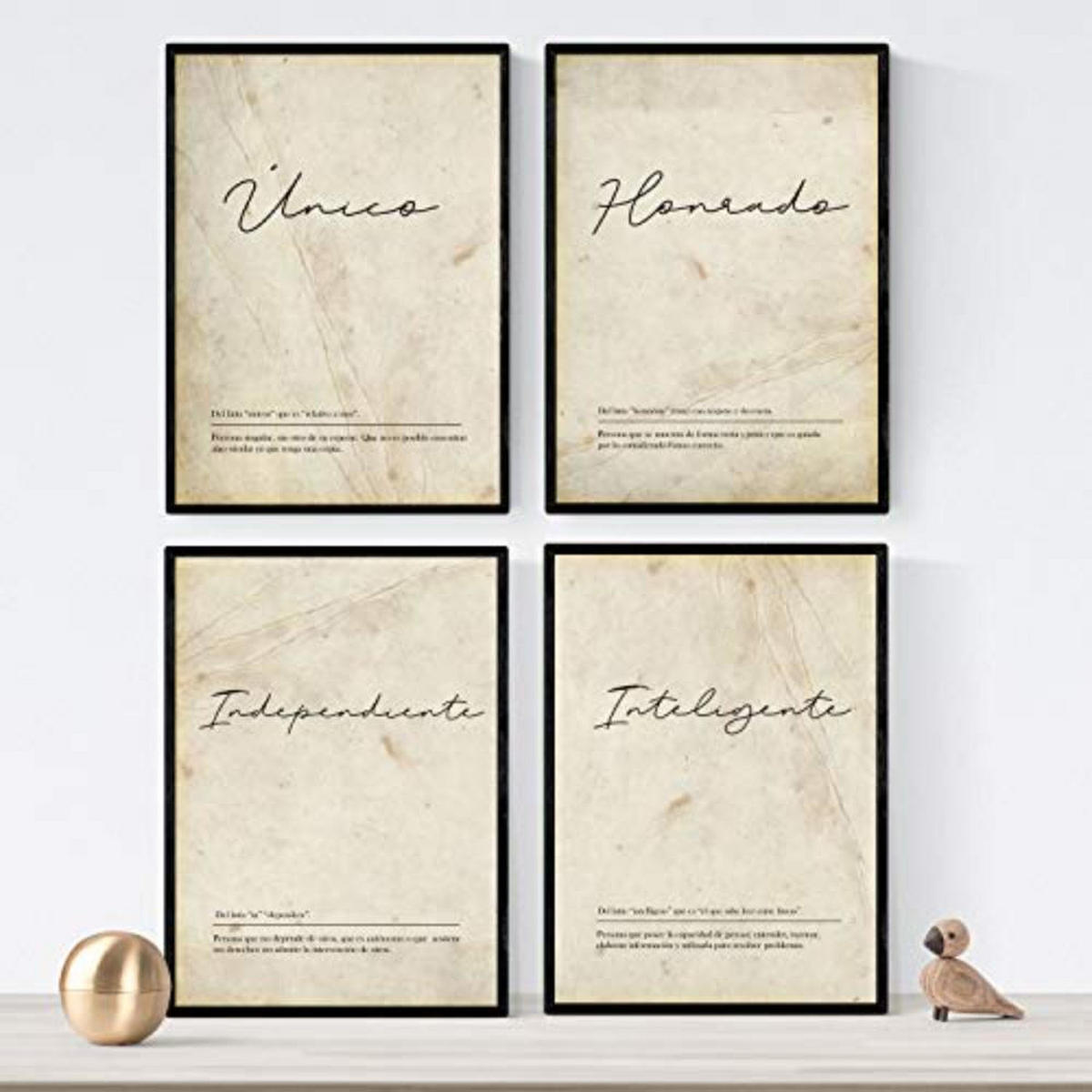 POSTER Set mit 4 Definitionen von meinen Freundc A4 Schwarzer Rahmen - Schwarz, Papier (29.7/3cm) - Nacnic