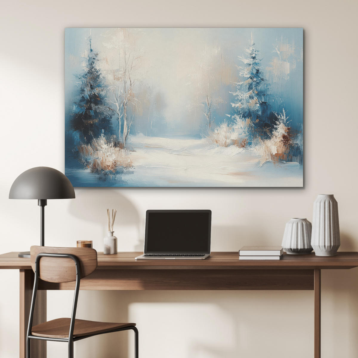 AKUSTIKBILD Wald - Winter - Natur - Abstrakt - Schnee Akustikpaneele 90x60 cm - Weiß, Kunststoff (90/60/0.9cm) - MuchoWow