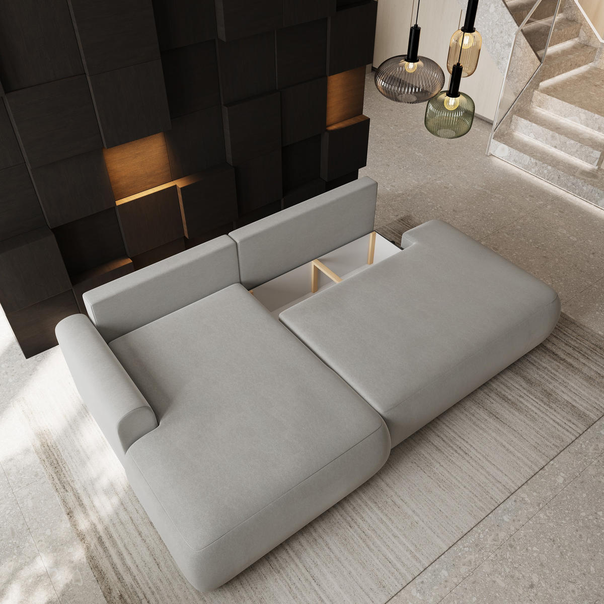 ECKSOFA NUVIRA CL L-S Hellgrau Samtstoff mit Schlaffunktion - Hellgrau, Holzwerkstoff/Textil (279/158cm) - MASSENO