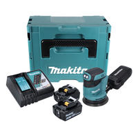 MAKITA DBO 180 RTJ Akku Exzenterschleifer 18 V 125 mm + 2x Akku 5,0 Ah + Ladegerät + Makpac - Multicolor, Kunststoff (175/295/123cm) - Makita