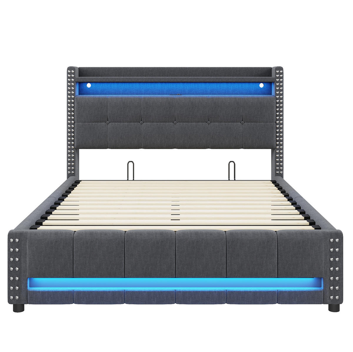 POLSTERBETT 160/200 cm aus Leinenstoff mit LED-Beleuchtung und USB-Steckdose, Grau - Grau, Textil (160/200cm) - OKMYHOME