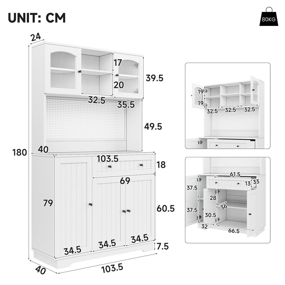 VITRINE 103.5x40x180cm Weiß mit verstellbaren Böden - Weiß, Holzwerkstoff (103.5/180/40cm) - FLIEKS