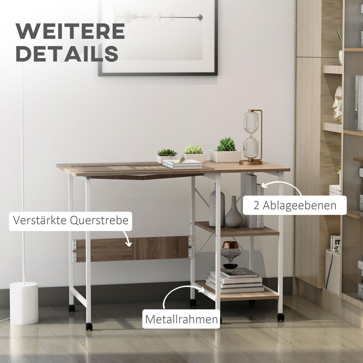 KLAPPTISCH , MDF, Weiß+Natur - Weiß, Kunststoff (55/76/107cm) - HOMCOM