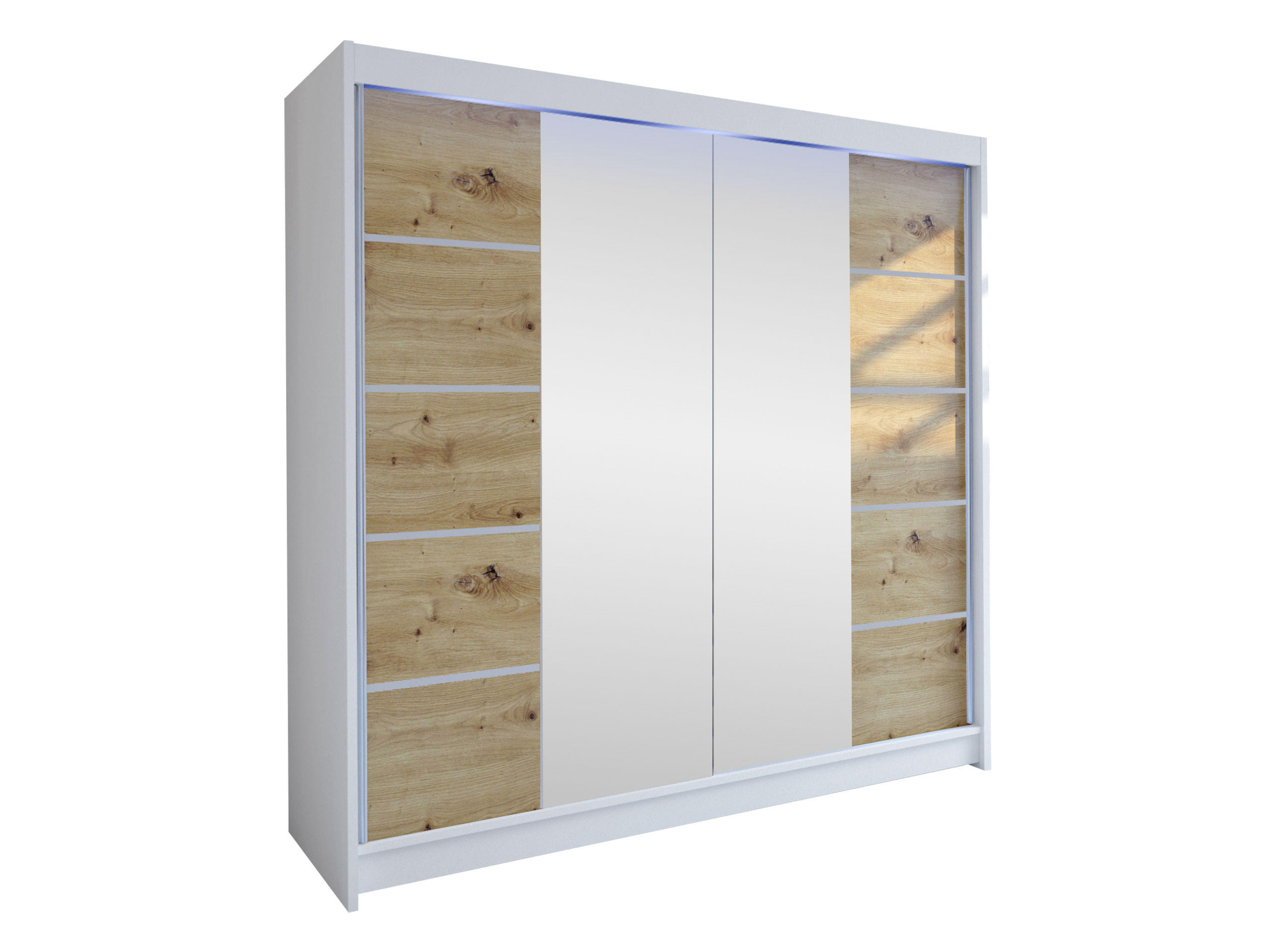 SCHWEBETÜRENSCHRANK Talin V, mit RGB LED Beleuchtung - Silberfarben/Eiche Artisan, Holzwerkstoff/Metall (180/215/58cm) - MIRJAN24
