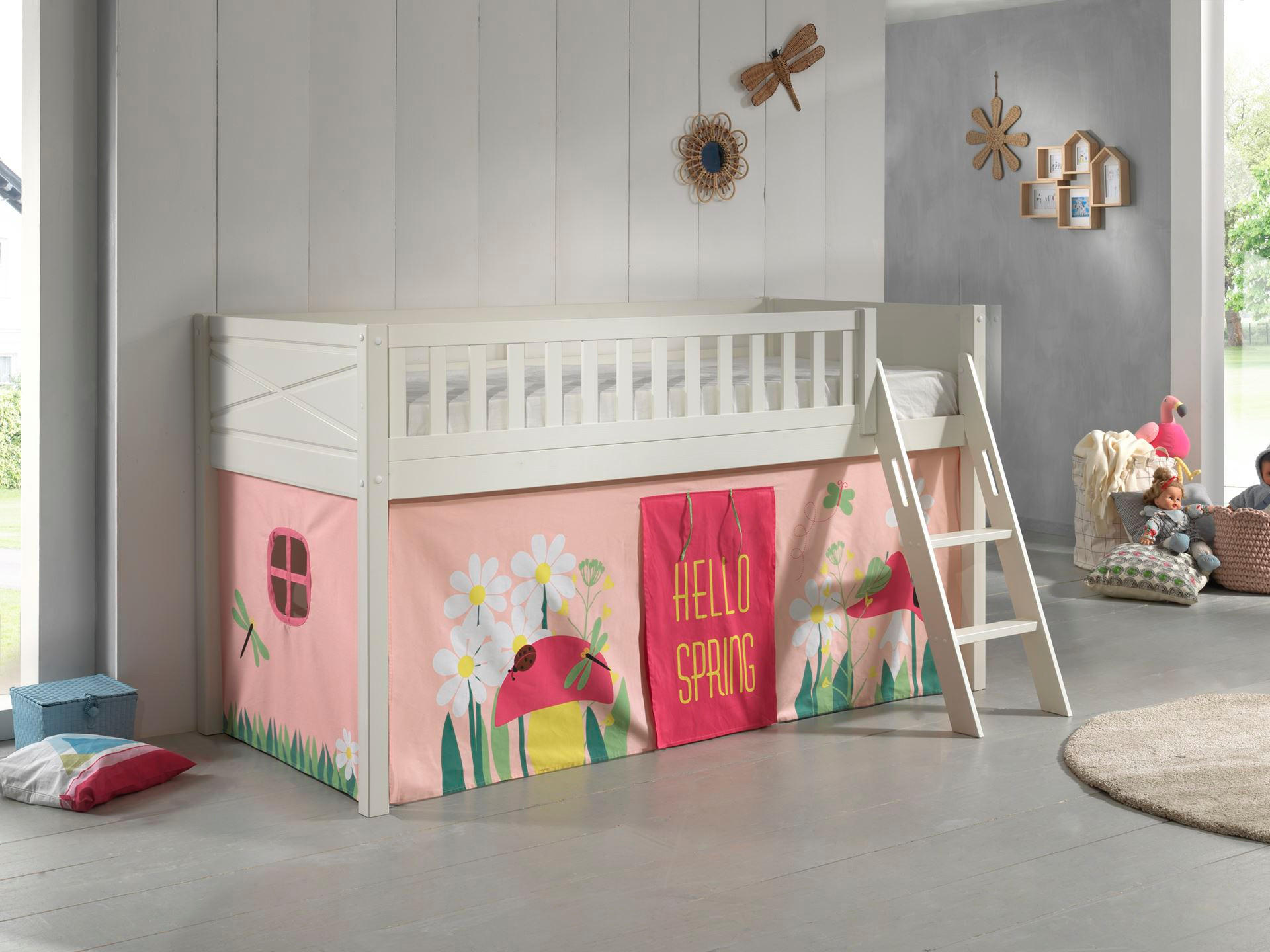 KINDERBETT Karyl 208x114x135 Massivholz Weiß Textilset Spring 1 - Hellrosa/Weiß, Holz (90/200cm) - 58aufmkessel