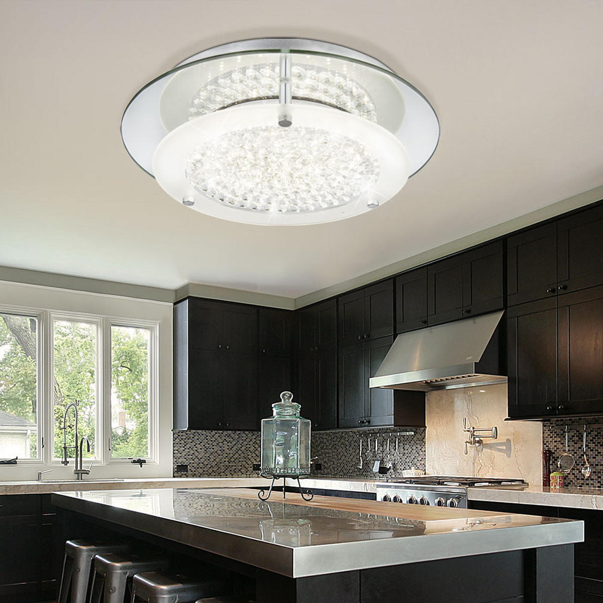 LED DECKENLEUCHTE Chrom Kristalloptik Silber - Silberfarben, Metall (28/28/7.8cm) - Globo Lighting