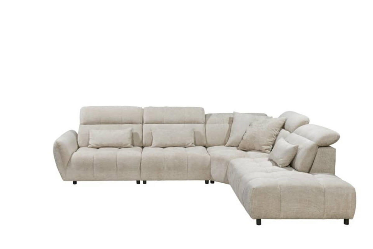 ECKSOFA mit verstellbaren Kopflehnen und Nosagfederung - Beige, Textil (285/339cm) - ed exciting design