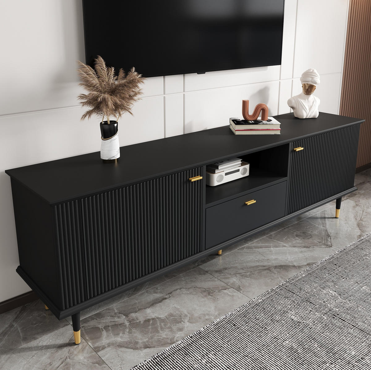 TV-SCHRANK mit Stauraum 170 x 36 x 54 cm MDF Black - Schwarz, Holzwerkstoff (36/54/170cm) - Beauniv