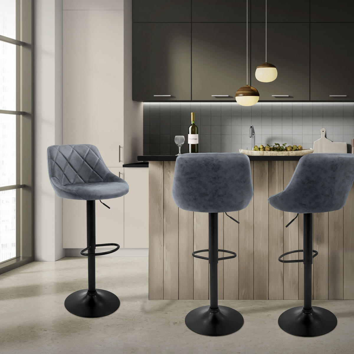 BARHOCKER 4er Set Kunstleder anthrazit - Anthrazit, Metall (47/106/37cm) - ML-DESIGN