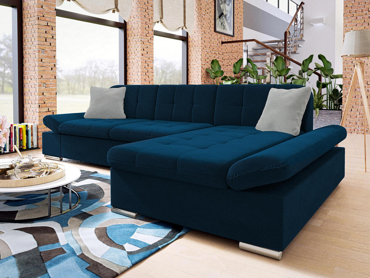 ECKSOFA Malwi, Seite: Rechts - Dunkelblau, Holz/Textil (278/161cm) - MIRJAN24