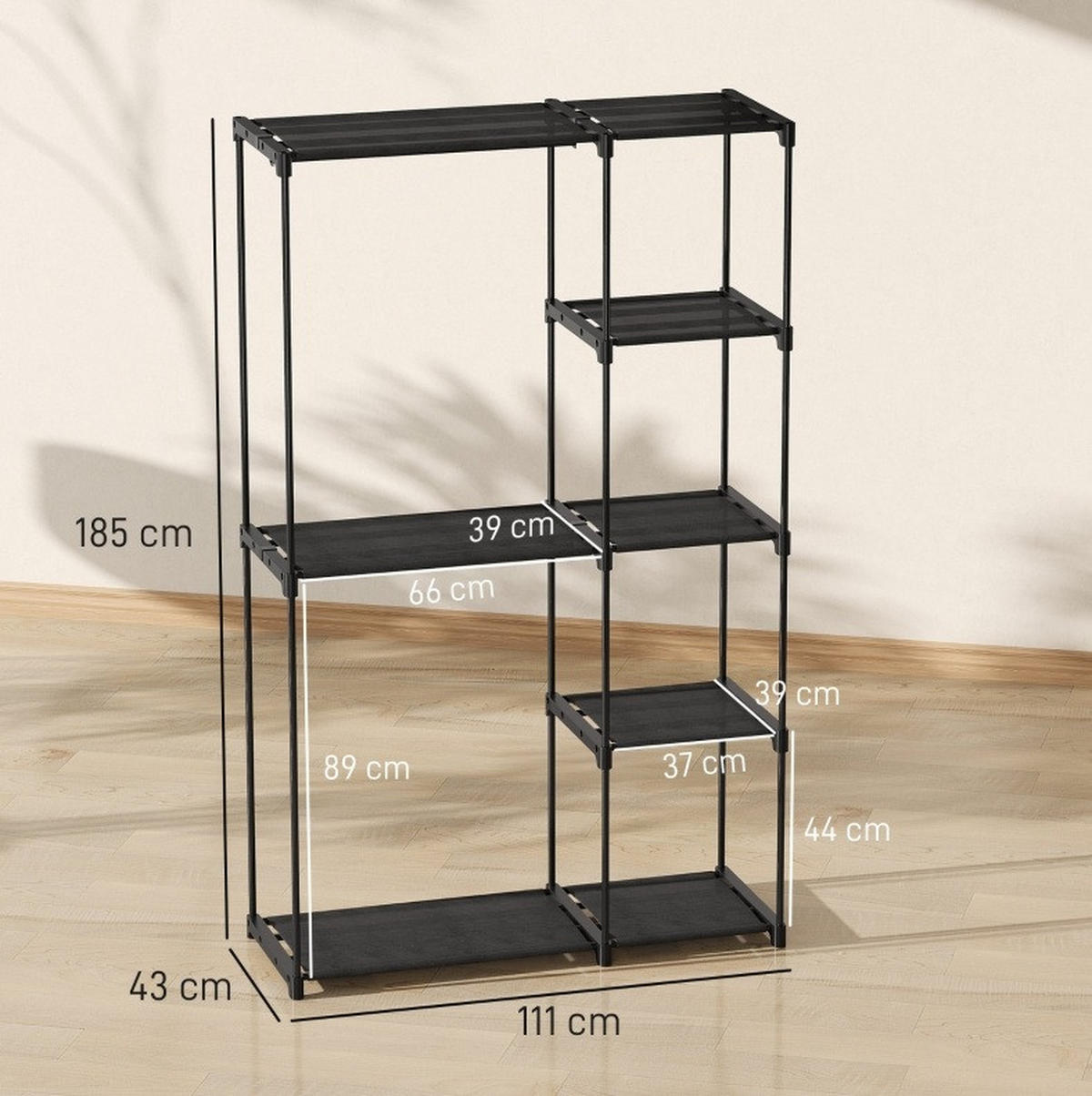 KLEIDERSCHRANK 111/185/43 cm Schwarz aus Stahl mit Kleiderstangen und Ablagen - Schwarz, Metall (43/185/111cm) - OKMYHOME
