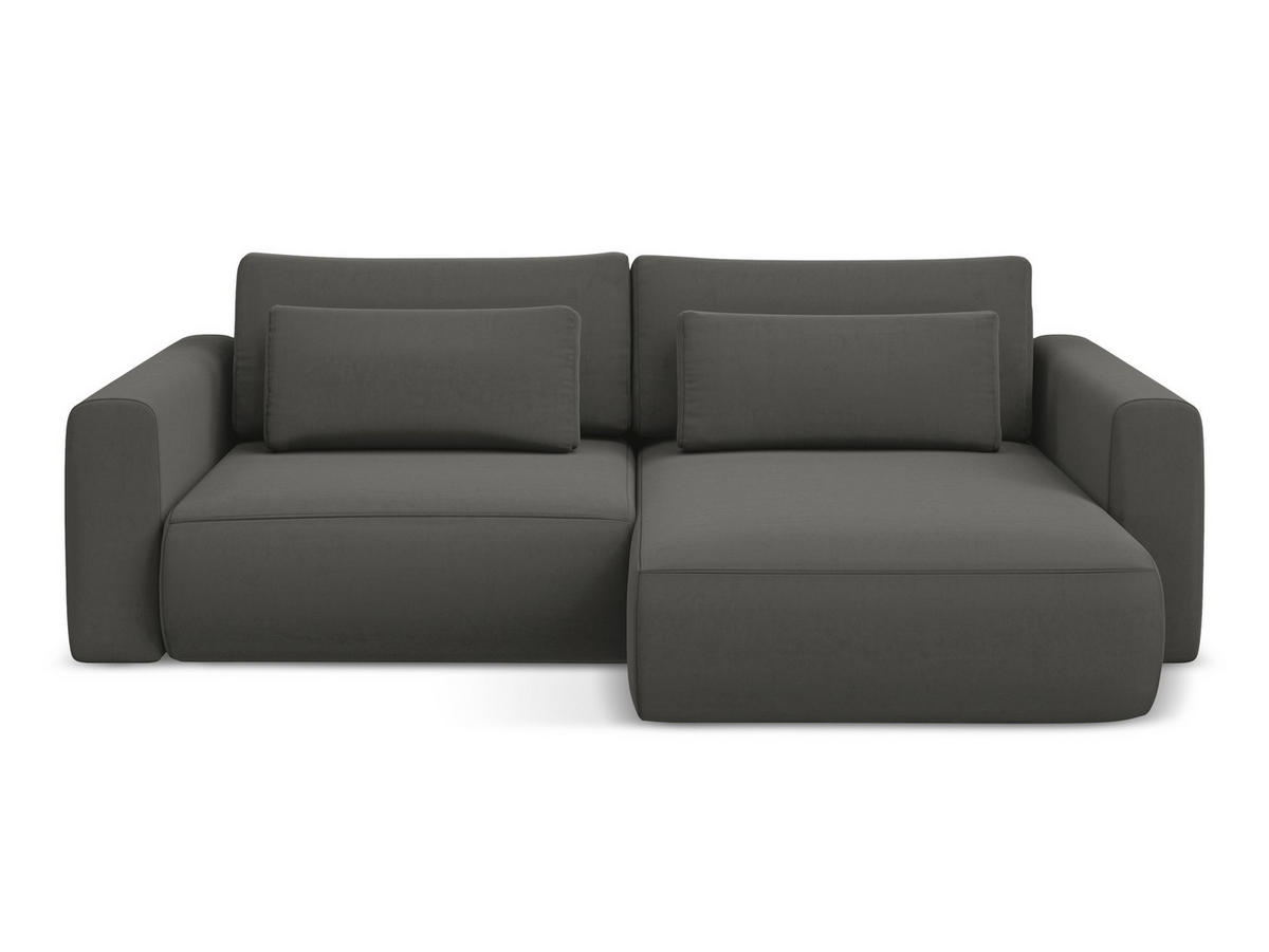 ECKSOFA mit Schlaffunktion Samt Stoff Grau - Dunkelgrau/Schwarz, Kunststoff/Textil (240/149cm) - Makamii