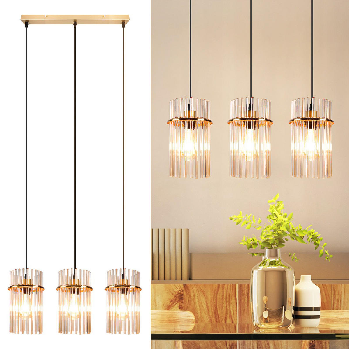 PENDELLEUCHTE BARSINGHAUSEN Ⅲ 48/5/150 cm - Goldfarben, Metall (48/5/150cm) - Nettlife