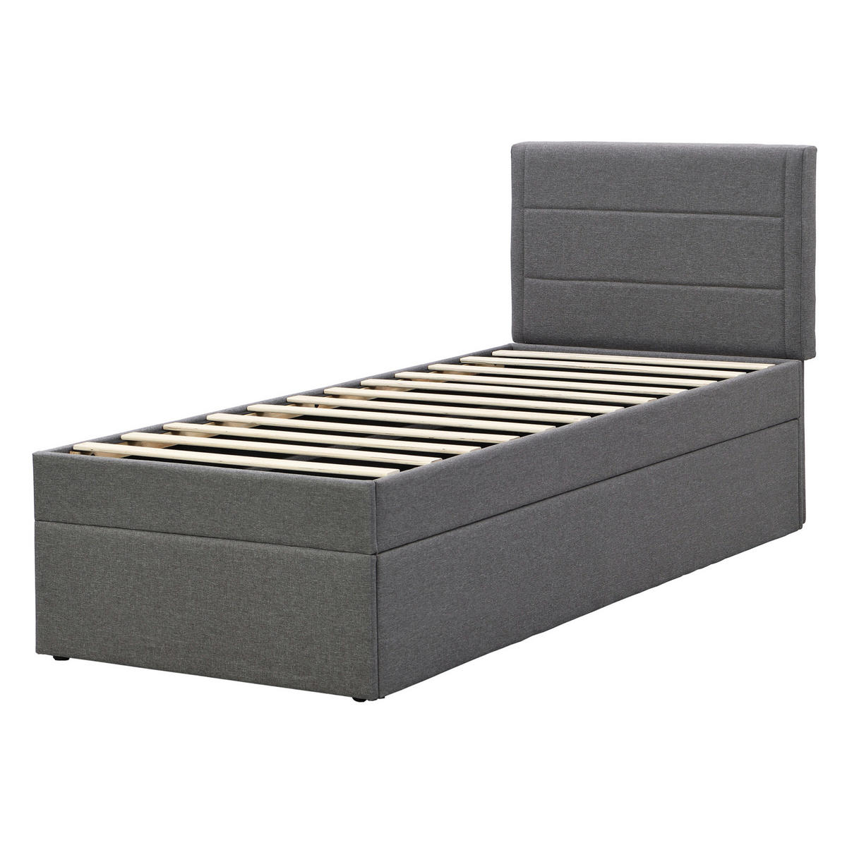 POLSTERBETT aus Leinen und MDF 90x200 cm Grau mit Metall-Lattenrost und Stauraum - Grau, Holzwerkstoff (90/200cm) - IVMEU