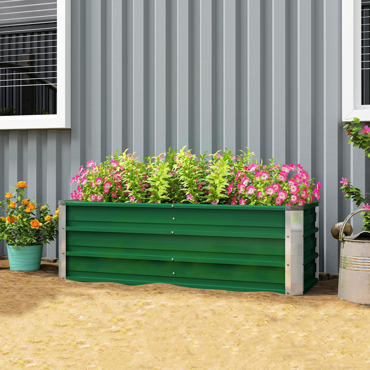 HOCHBEET, Stahl mit Handschuhen, Grün, rechteckig, für Terrasse & Garten - Multicolor, Holzwerkstoff (125/40/47cm) - FORIOUS
