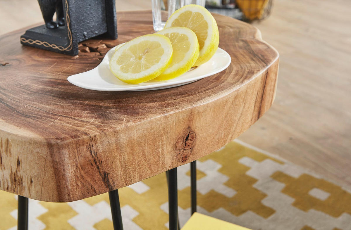 BEISTELLTISCH Massivholz Metallbeine Baumstammoptik BALU, Beige 35x35x45 cm - Beige/Schwarz, Holz/Metall (35/35/45cm) - KADIMA DESIGN