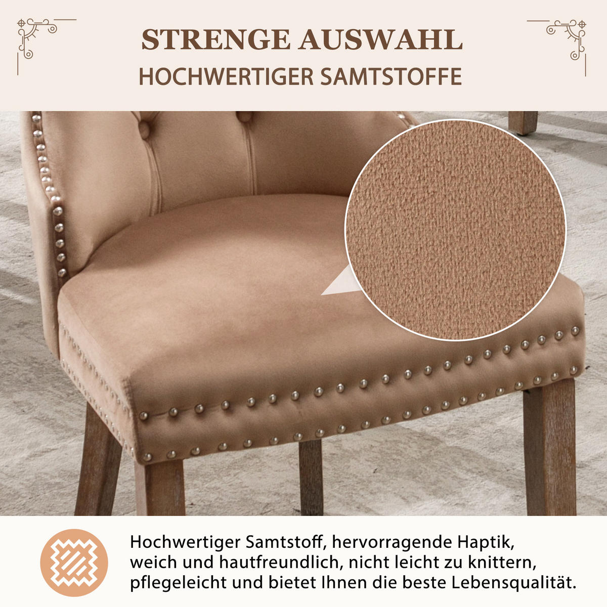 ESSZIMMERSTUHL 2er Set Samt Polster Massivholz Braun - Hellbraun, Holz (53/95/46.5cm) - FLIEKS
