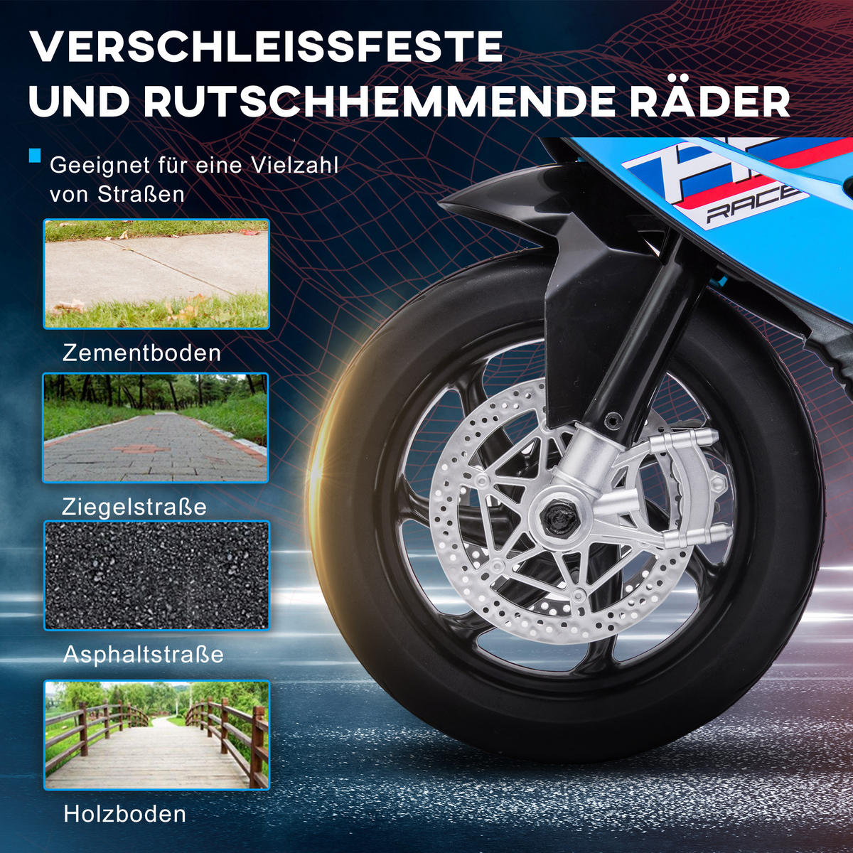 ELEKTRO KINDERMOTORRAD, Blau/Rot, PP+ Metall - Blau, Kunststoff (82.5/42/54cm) - HOMCOM