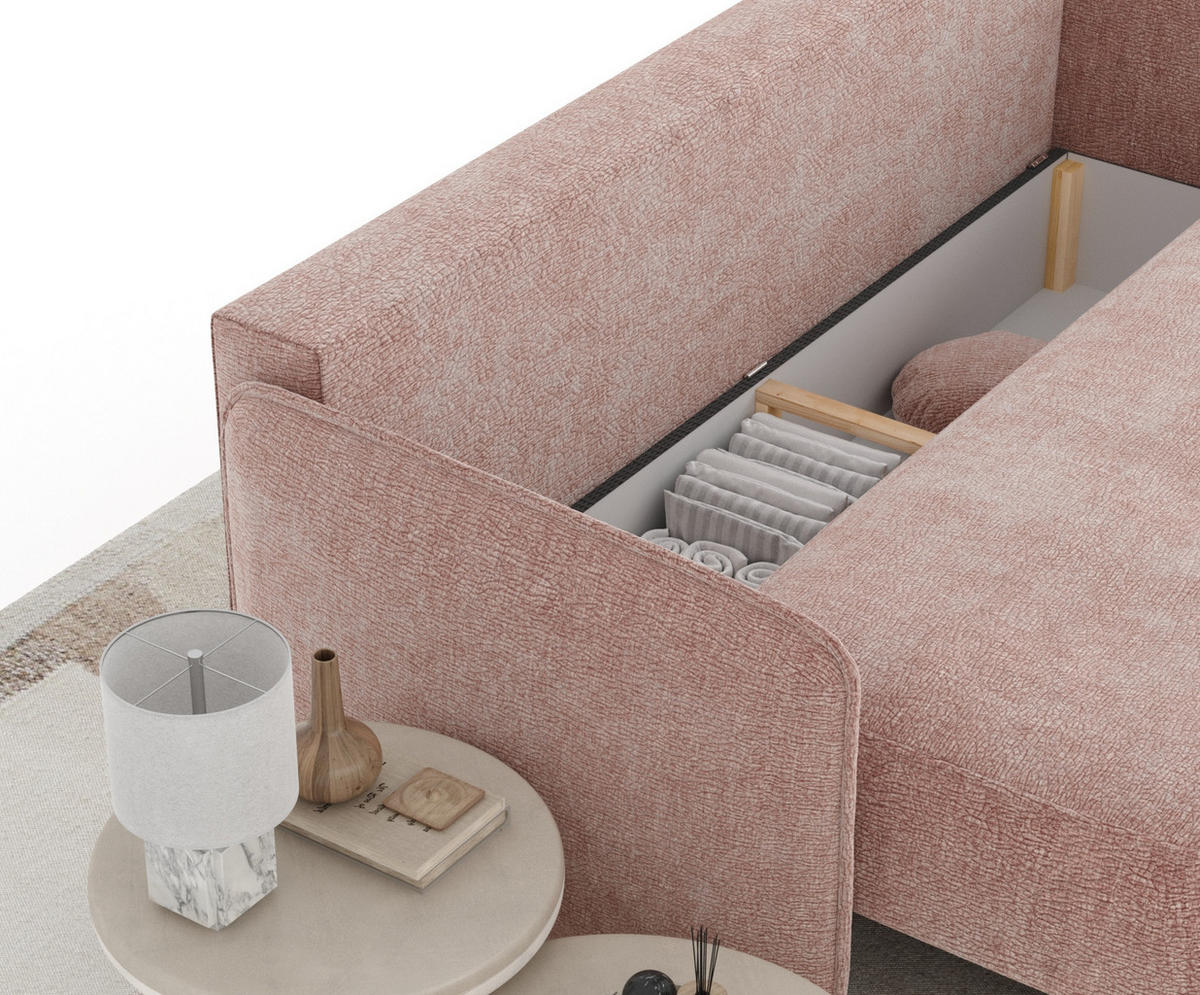 SCHLAFSOFA Mitsis Rosa Chenille - Schwarz/Rosa, Holz/Holzwerkstoff (231/93/106cm) - Maison de Reve