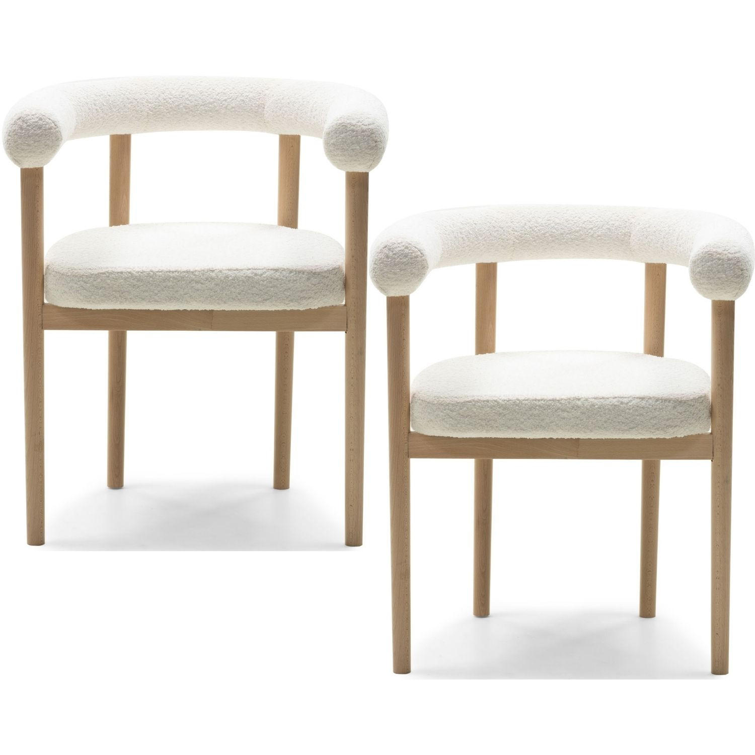 ESSZIMMERSTUHL MAYA 2er Set in Weiß Boucle mit massivem Buchenholzgestell 62/56/78 cm - Hellbraun/Braun, Holz/Textil (61/74/57.5cm) - WFL GROUP