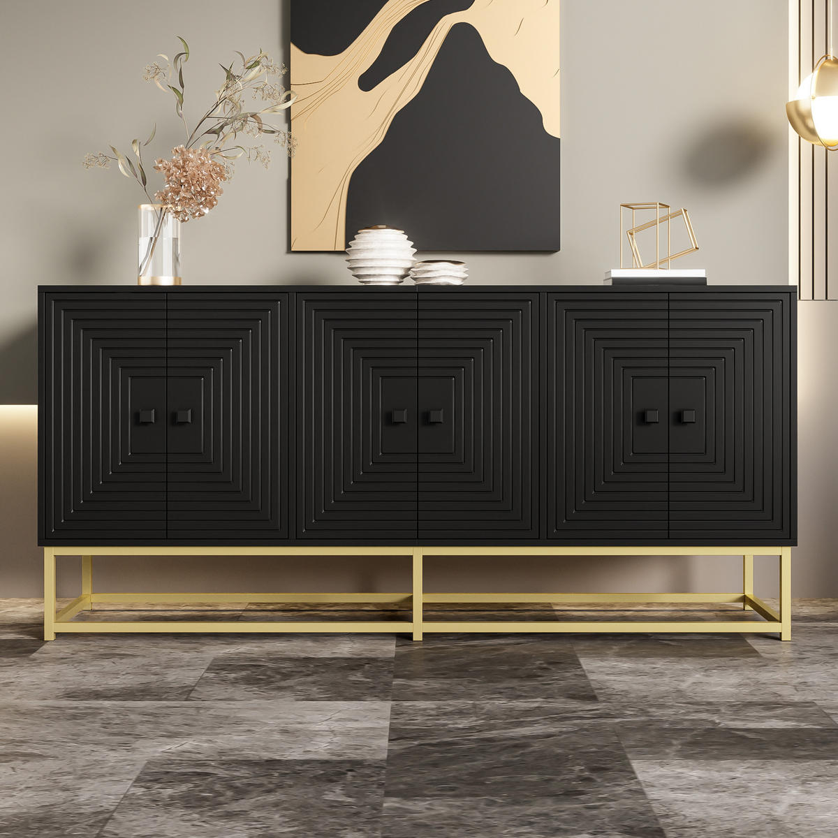 SIDEBOARD schwarz 3 Türen Stauraum - Schwarz, Holzwerkstoff (160/75.5/38cm) - Fortuna Lai