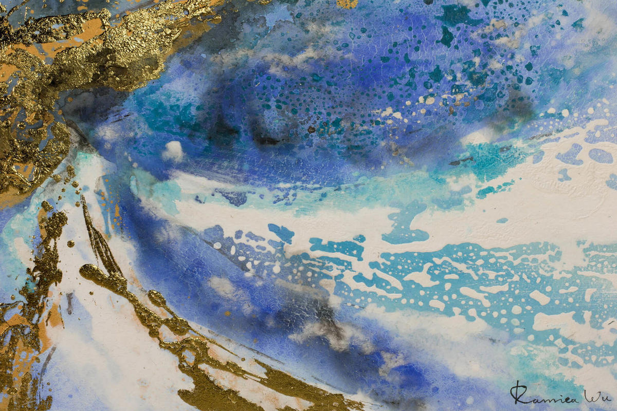 ACRYLBILD HANDGEMALT 120/60 cm - Blau/Goldfarben, Holz/Textil (1.68/60cm) - KUNSTLOFT