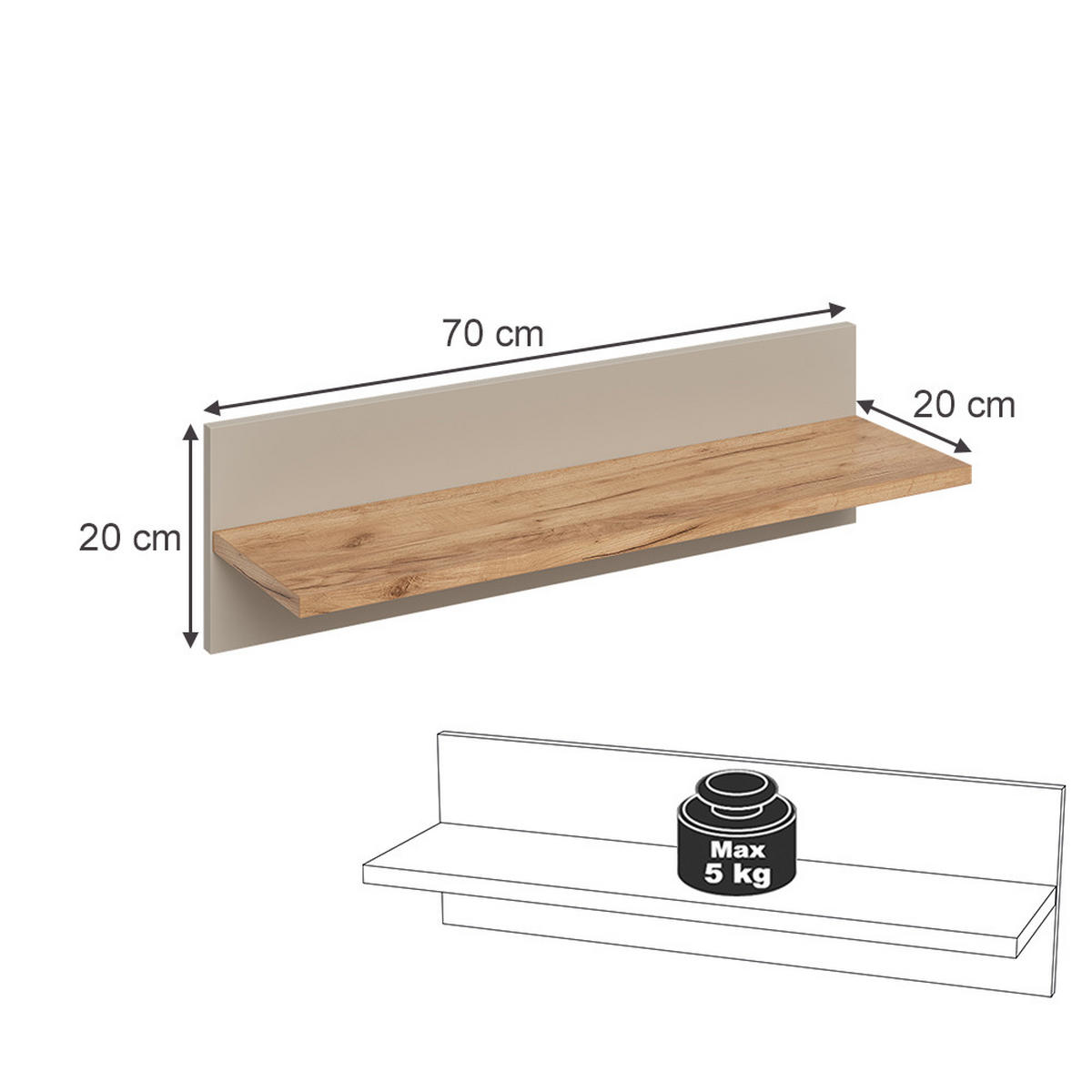 POLICE NA DĚTSKÝ POKOJ Malia Kašmír/Řemeselné - kašmírová/světle šedá, kompozitní dřevo (70/20/20cm) - VitaliSpa