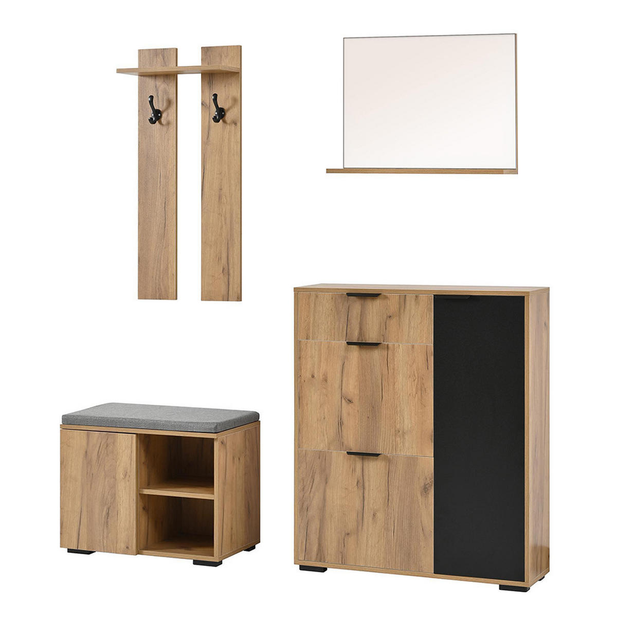 GARDEROBE in B140× T35 × H139 cm,Naturfarben und Schwarz - Naturfarben, Holz/Holzwerkstoff (35/139/140cm) - KOMHTOM