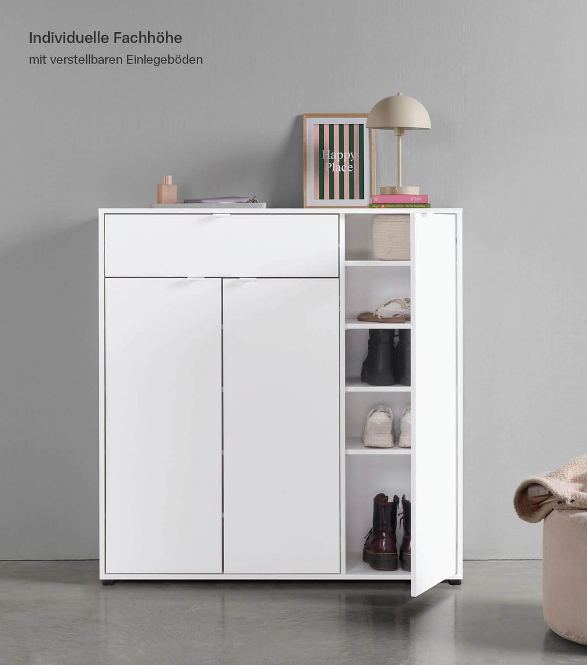 SCHUHSCHRANK Der Concierge - Weiß, Holzwerkstoff (109/114/36cm) - Mokebo
