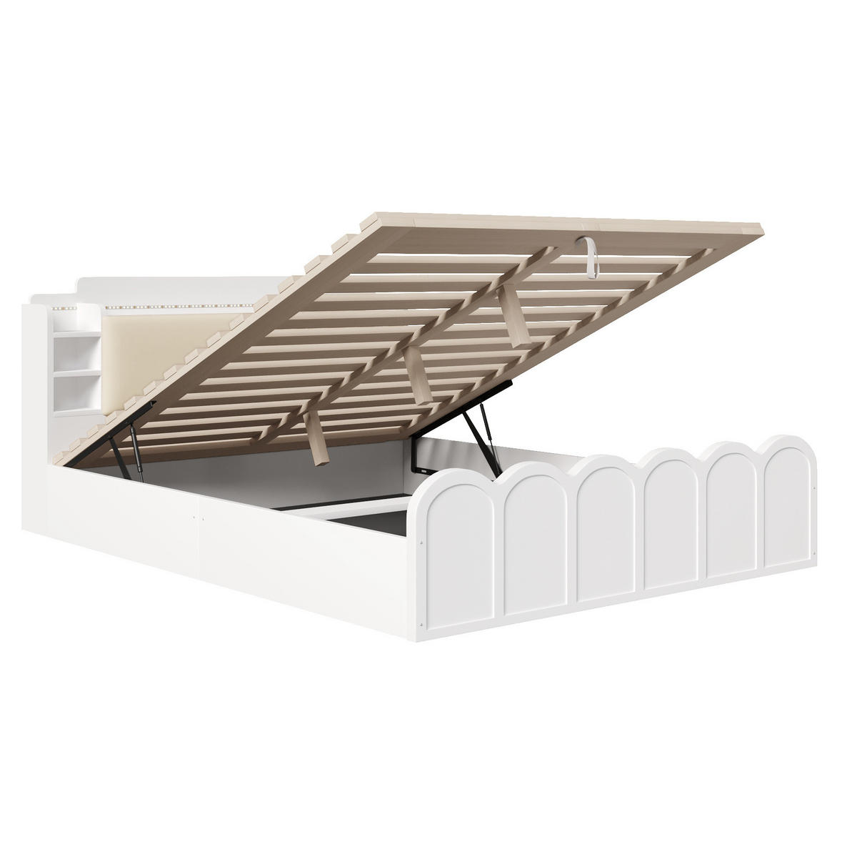 POLSTERBETT 140/200 cm Weiß aus Particle Board mit LED-Beleuchtung und Stauraum - Weiß, Holzwerkstoff (140/200cm) - OKMYHOME
