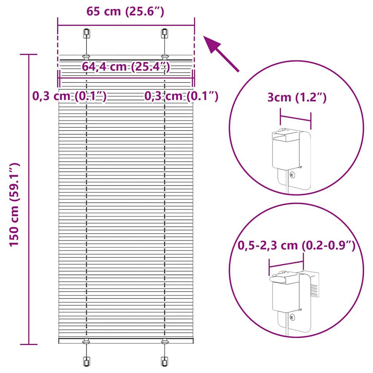 PLISSEE 65/150 cm Stoffbreite 64,4 cm aus Polyester Anthrazit - Anthrazit, Textil (65/150cm) - vidaXL